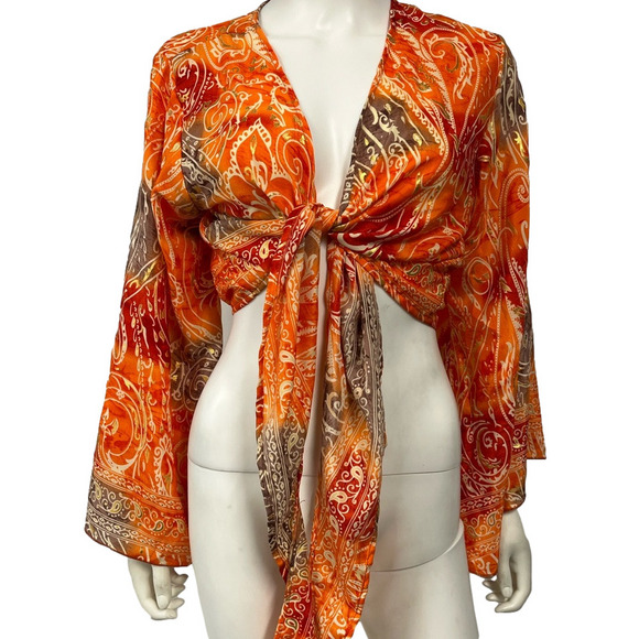 Vintage Tops - Vintage Festival Bollywood Boho Crop Tie Beach Resort Summer Top Womens Large